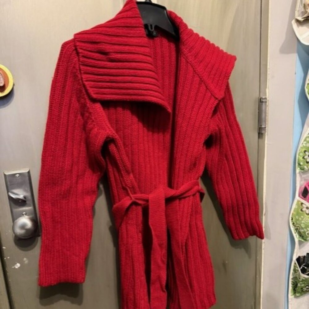 Vintage Chunky Rib Knit open front cardigan Sweater with large collar - Picture 9 of 16